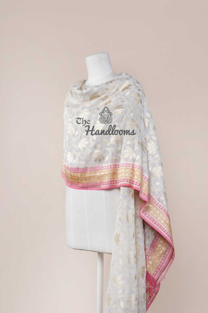 Pure Khaddi Georgette Dupatta - water zari - The Handlooms