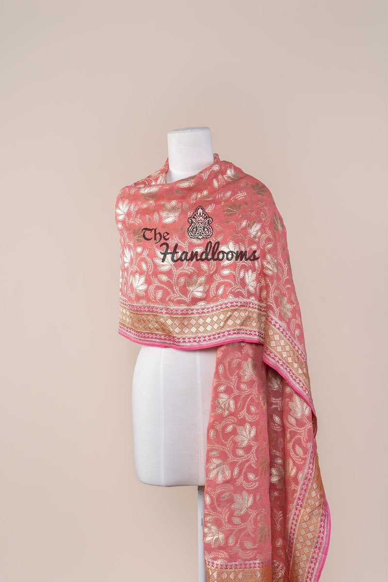Pure Khaddi Georgette Dupatta - water zari - The Handlooms