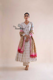 Pure Khaddi Georgette Dupatta - water zari - The Handlooms