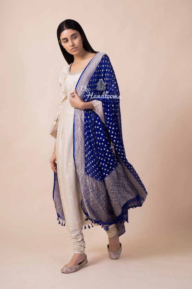 Pure Khaddi Georgette Dupatta - water zari - The Handlooms