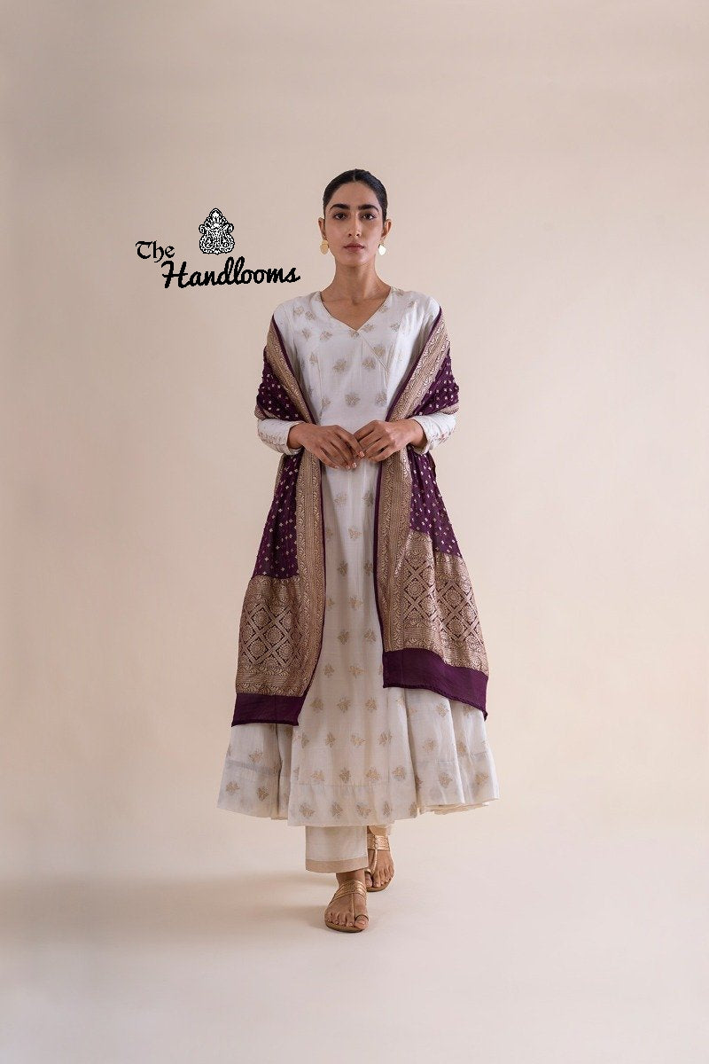 Pure Khaddi Georgette Dupatta - water zari - The Handlooms