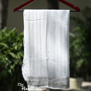 Pure Georgette Handwoven Dupatta - White silver zari - The Handlooms