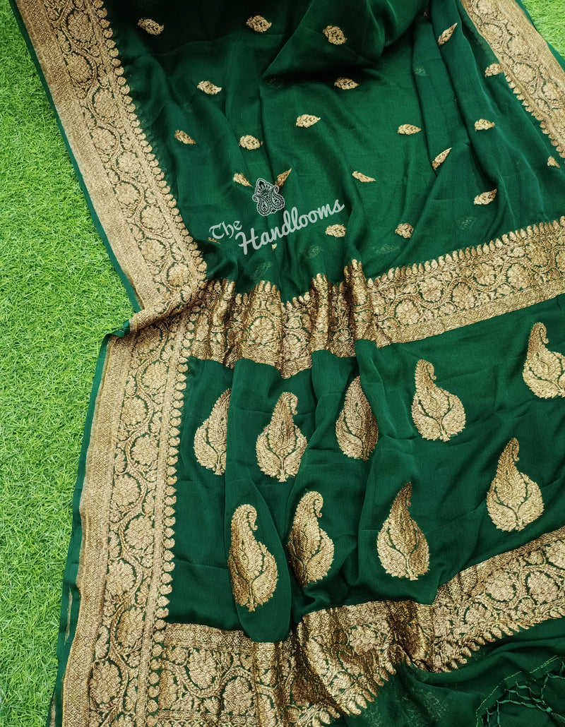 Pure Georgette Banarasi Saree - Antique Zari - The Handlooms