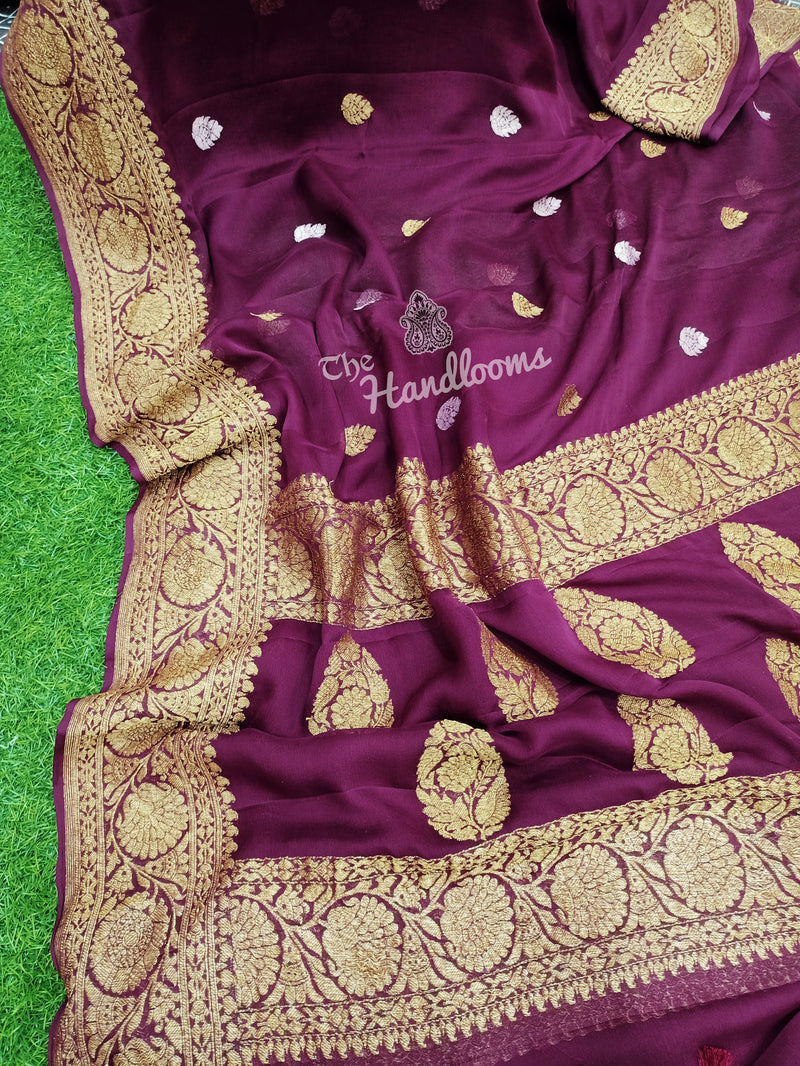 Pure Georgette Banarasi Saree - Antique Zari - The Handlooms