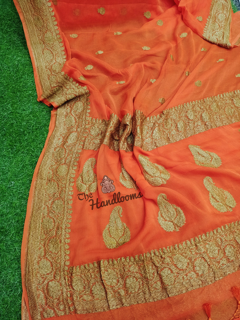 Pure Georgette Banarasi Saree - Antique Zari - The Handlooms