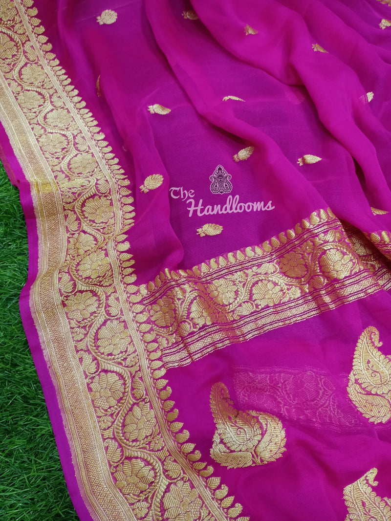 Pure Georgette Banarasi Saree - Gold zari - The Handlooms