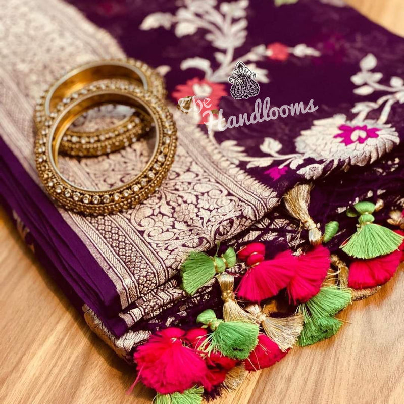 Khaddi Georgette Handloom Banarasi Saree - All Over Jaal Work with meenakari - The Handlooms