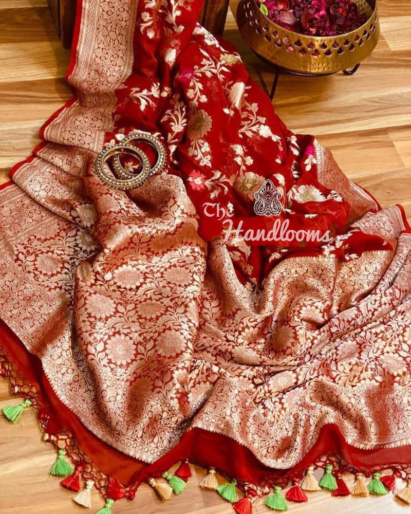 Khaddi Georgette Handloom Banarasi Saree - All over Jaal Work with meenakari - The Handlooms