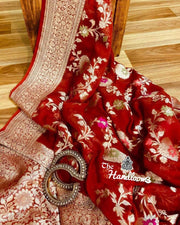 Khaddi Georgette Handloom Banarasi Saree - All over Jaal Work with meenakari - The Handlooms