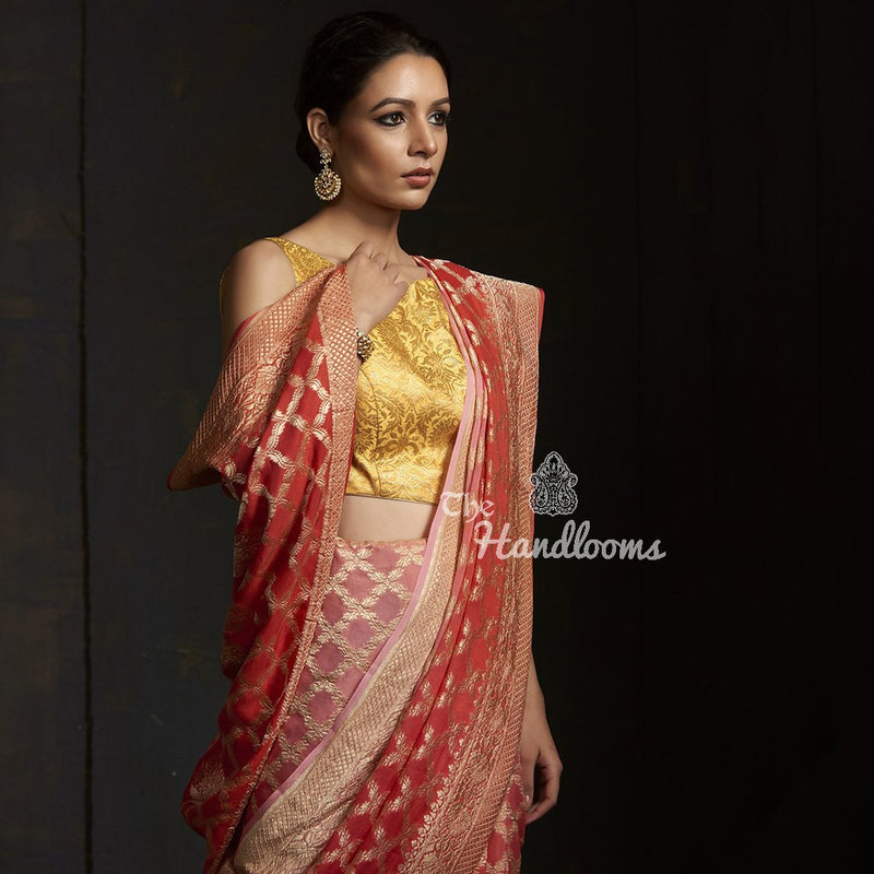 Khaddi Georgette Banarasi Saree -  Gold zari - The Handlooms