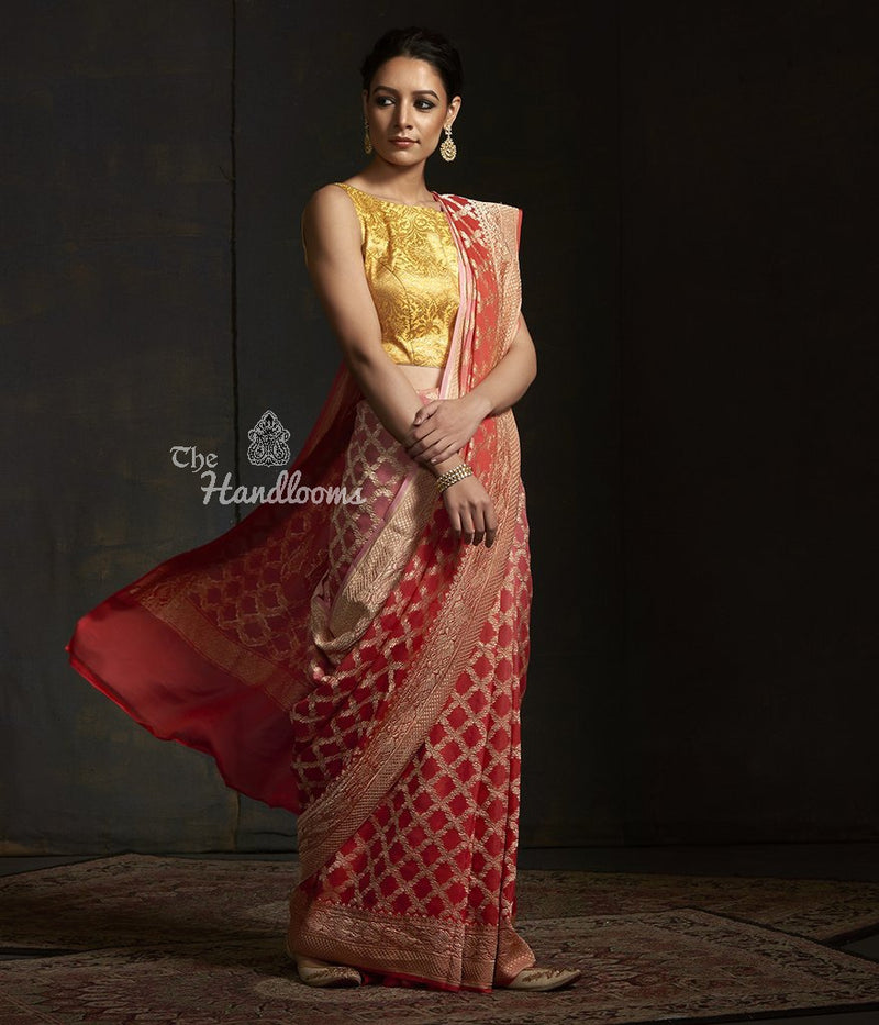 Khaddi Georgette Banarasi Saree -  Gold zari - The Handlooms