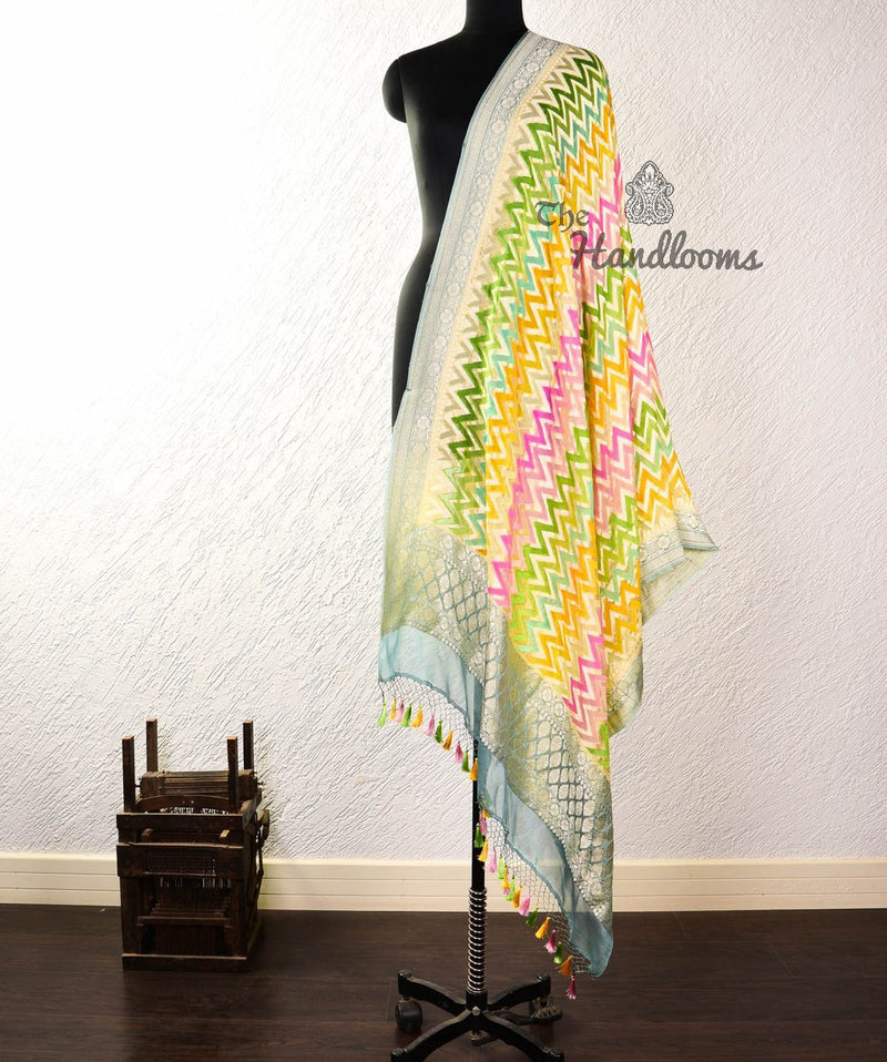 Pure Khaddi Georgette Dupatta - water zari - The Handlooms
