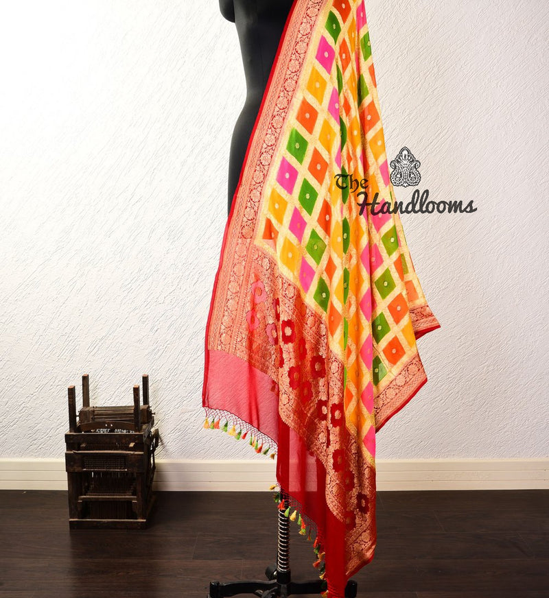 Pure Khaddi Georgette Dupatta - Gold zari - The Handlooms