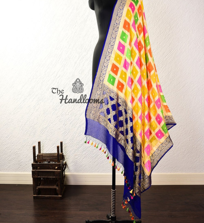 Pure Khaddi Georgette Dupatta - Gold zari - The Handlooms