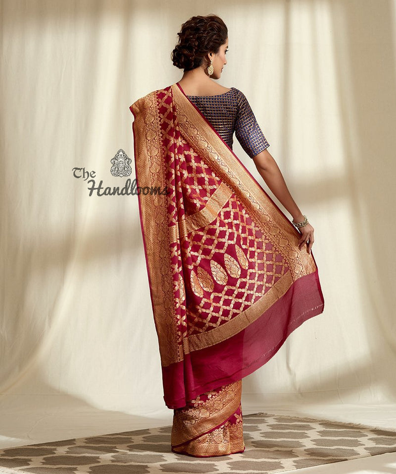 Khaddi Georgette Handloom Banarasi Saree - Gold Zari - The Handlooms