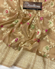 Khaddi Georgette Handloom Banarasi Saree - All over Jaal Work with meenakari - The Handlooms