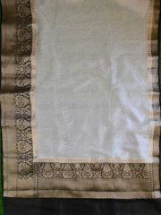 Pure linen Banarasi Saree-White with Black - The Handlooms
