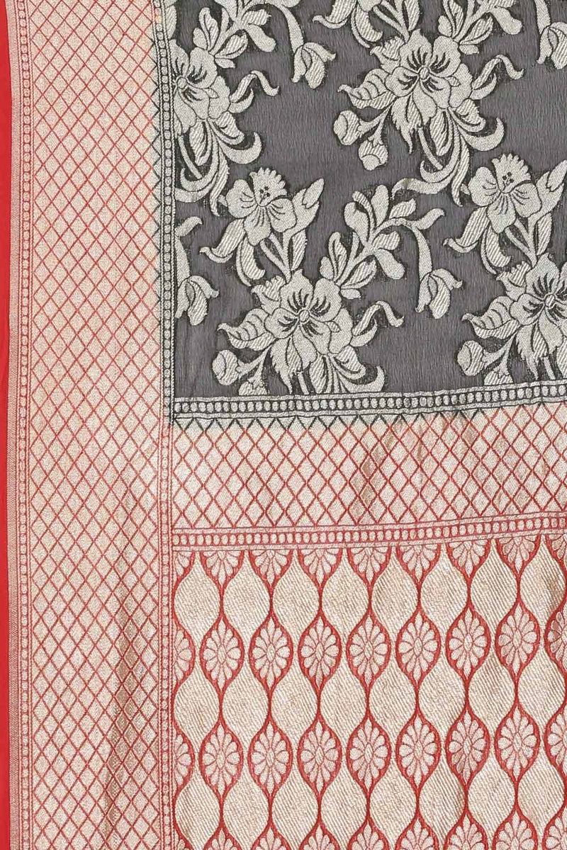 Khaddi Georgette Handloom Banarasi Saree - Black - The Handlooms