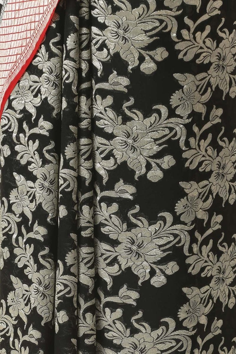 Khaddi Georgette Handloom Banarasi Saree - Black - The Handlooms