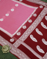 Pure Georgette Banarasi Handloom Saree - pink - The Handlooms
