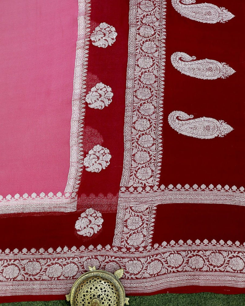Pure Georgette Banarasi Handloom Saree - pink - The Handlooms