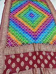 Pure Georgette Banarasi Bandhej Handloom Dupatta - The Handlooms