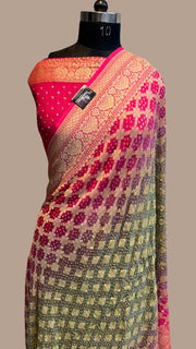 Pure Georgette Banarasi Bandhej Handloom Saree - The Handlooms