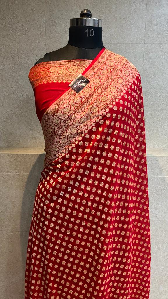 Khaddi Georgette Banarasi Saree -  Gold zari - The Handlooms