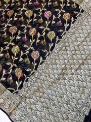 Black Pure Chiffon Khaddi Banarasi Saree - The Handlooms