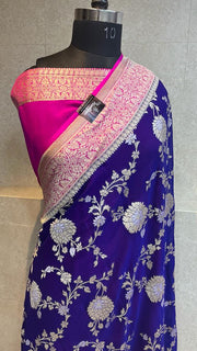 Khaddi Georgette Handloom Banarasi Saree - All over sona roopa Jaal Work - The Handlooms