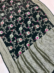 Khaddi Georgette Handloom Banarasi Saree - All over Jaal Work with meenakari - The Handlooms