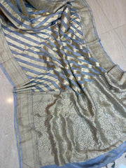 Grey Khaddi Georgette Handloom Banarasi Saree - The Handlooms