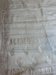 White Pure Georgette Handloom Banarasi Saree - The Handlooms