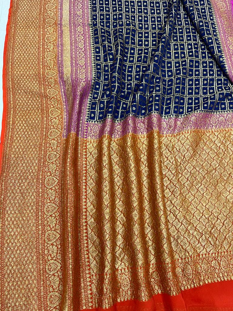 Khaddi Georgette Banarasi Saree -  Antique zari - The Handlooms