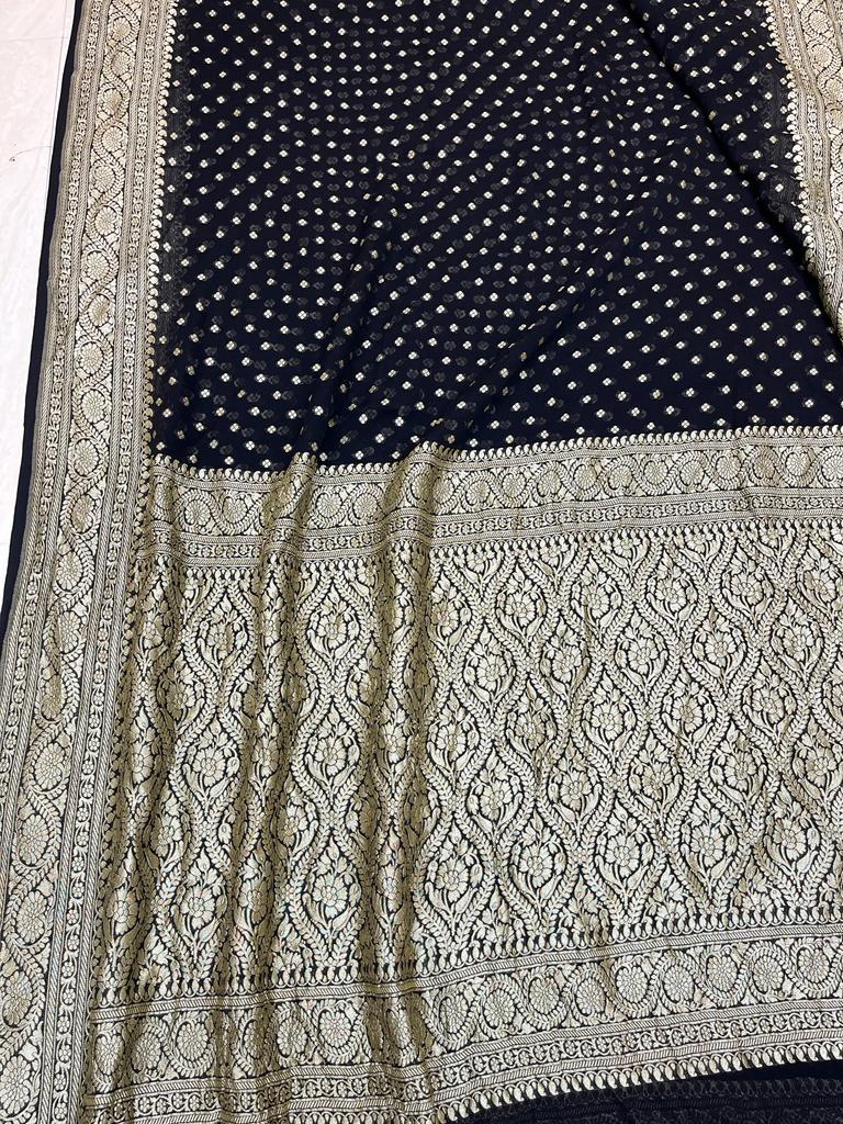 Khaddi Georgette Banarasi Saree -  Gold zari - The Handlooms