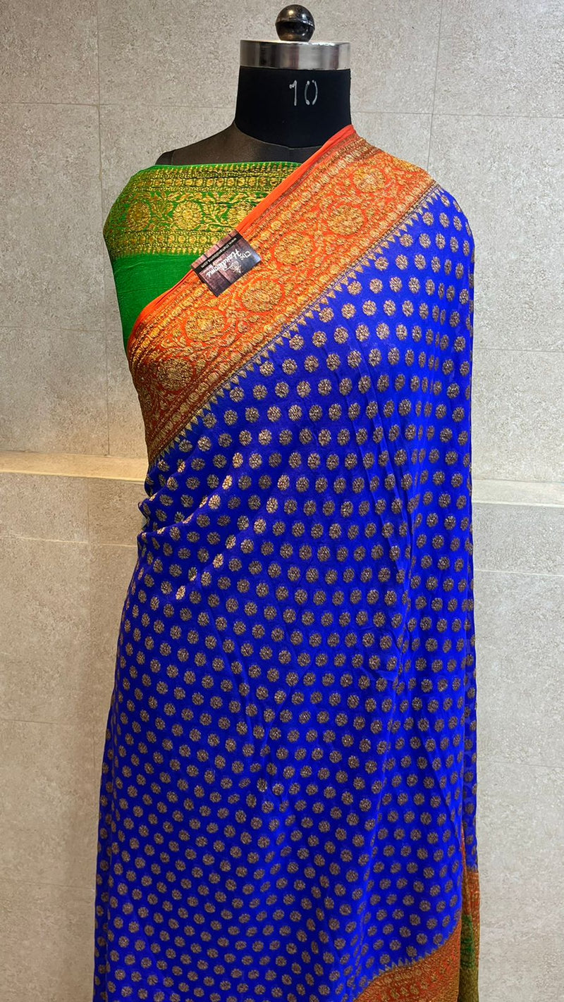 Khaddi Georgette Banarasi Saree -  Antique zari - The Handlooms