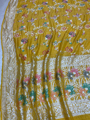 Tussar Georgette Handloom Banarasi Saree - All over Jaal Work with six color meenakari - The Handlooms