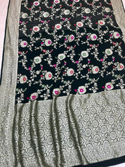 Khaddi Georgette Handloom Banarasi Saree - All over Jaal Work with meenakari - The Handlooms