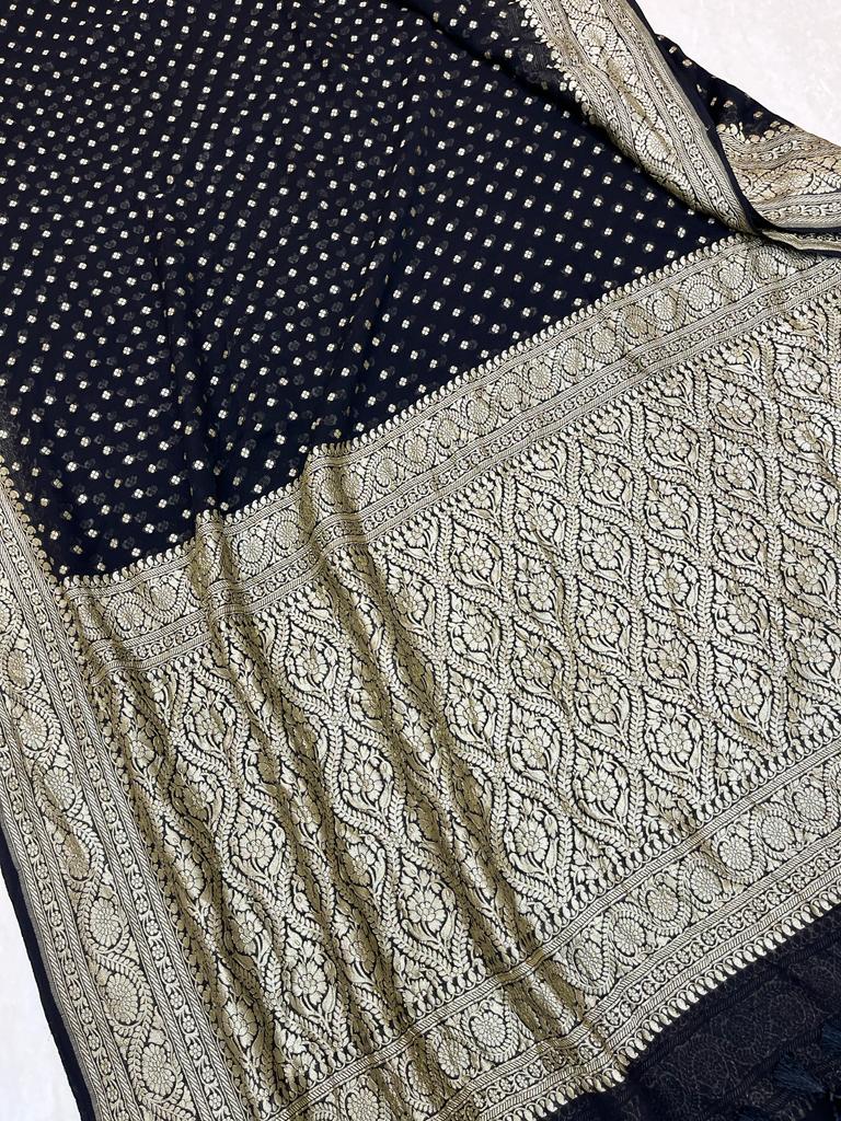 Khaddi Georgette Banarasi Saree -  Gold zari - The Handlooms