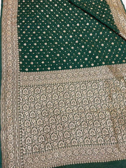 Green Khaddi Georgette Banarasi Saree -  Antique zari - The Handlooms
