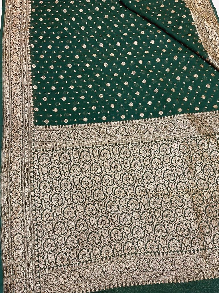 Green Khaddi Georgette Banarasi Saree -  Antique zari - The Handlooms