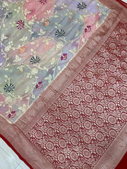 Khaddi Georgette Handloom Banarasi Saree - All over Jaal Work with meenakari - The Handlooms