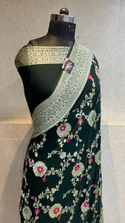 Khaddi Georgette Handloom Banarasi Saree - All over Jaal Work with meenakari - The Handlooms