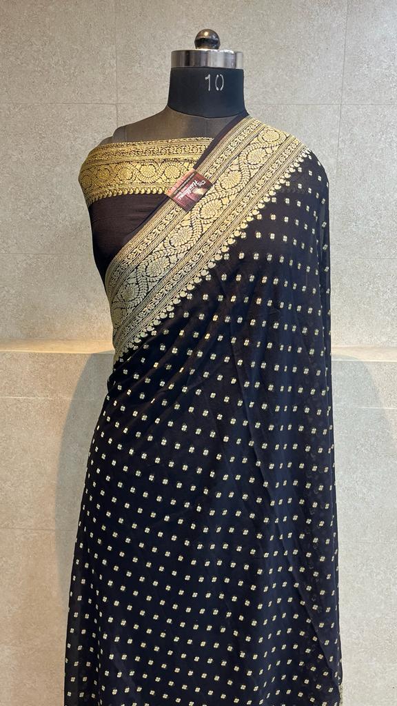 Khaddi Georgette Banarasi Saree -  Gold zari - The Handlooms