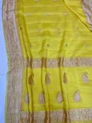 Yellow Pure Georgette Banarasi Saree - Gold zari - The Handlooms