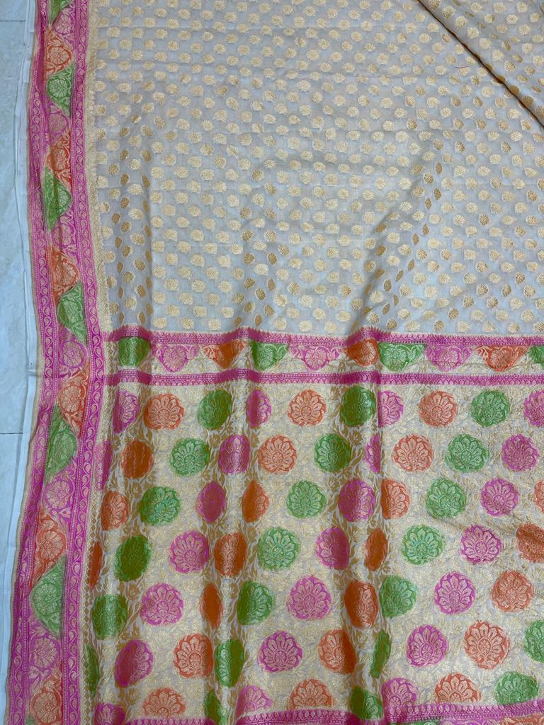 Khaddi Georgette Handloom Banarasi Saree - Gold Zari - The Handlooms