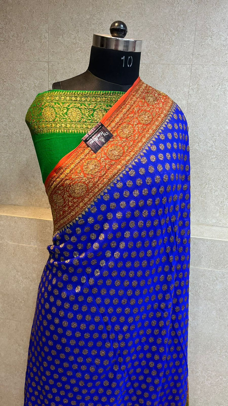 Khaddi Georgette Banarasi Saree -  Antique zari - The Handlooms