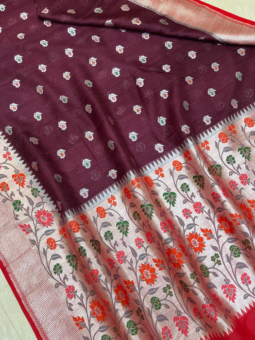 Tussar Georgette Handloom Banarasi Saree - Paithani Border - The Handlooms