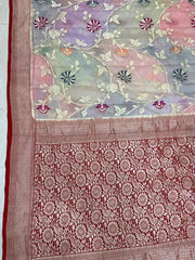 Khaddi Georgette Handloom Banarasi Saree - All over Jaal Work with meenakari - The Handlooms