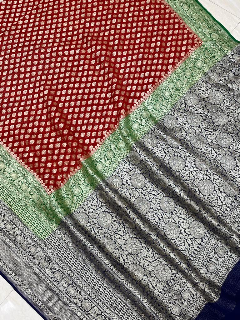 Khaddi Georgette Handloom Banarasi Saree - The Handlooms